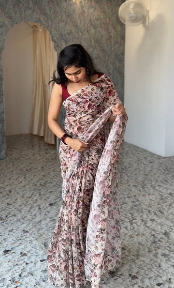 Floral chiffon saree
