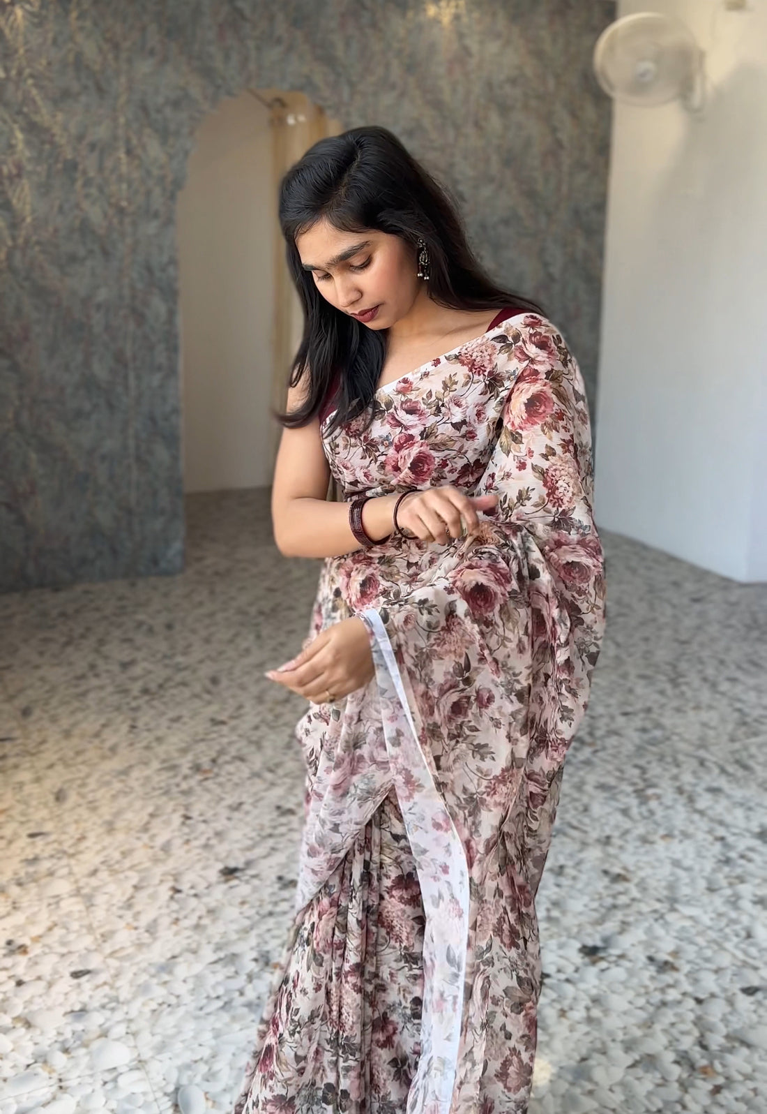 Floral chiffon saree